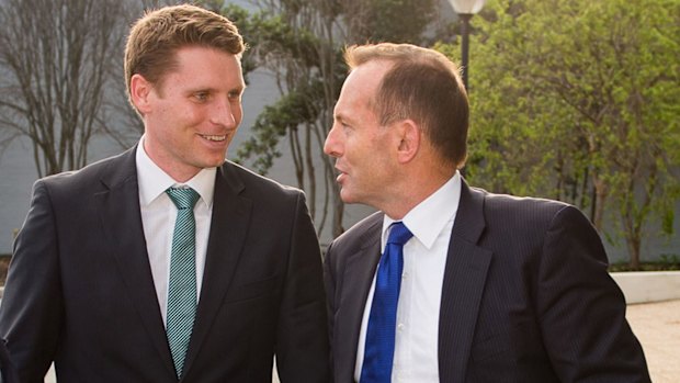 Tony Abbott with Liberal MP Andrew Hastie in 2015.