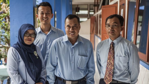 Teachers that have visited Australia on exchange (from left to right) Titik Santosa (Muhammadiyah Primary School Sidoarum), Jakta Putra (Primary School Percobaan), Jumari (Primary School Percobaan headmaster) and Fauzan Satyanegara (Nahdlatul Ulama Primary school Gamping). 