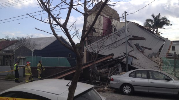 The scene of the collapsed building in Newtown. 