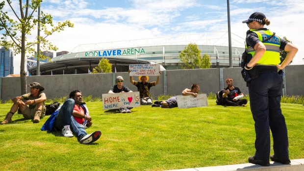 A group of Melbourne's homeless staged a protest outside Rod Laver arena.