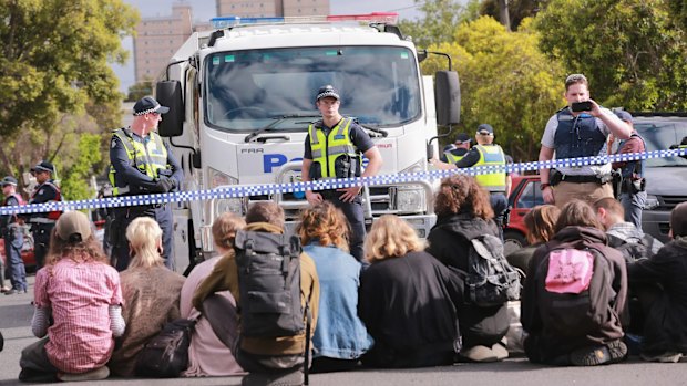 Squatters from East West Link housing protested the compulsory acquisitions.