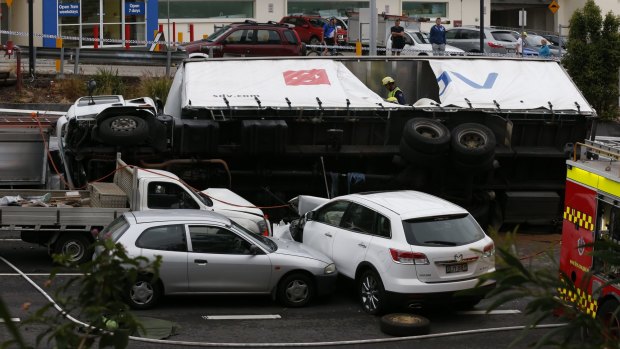 The overturned truck in Dee Why in October 2014.