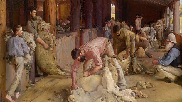 'Shearing the Rams' gives shearers the feel of figures from classical statuary.