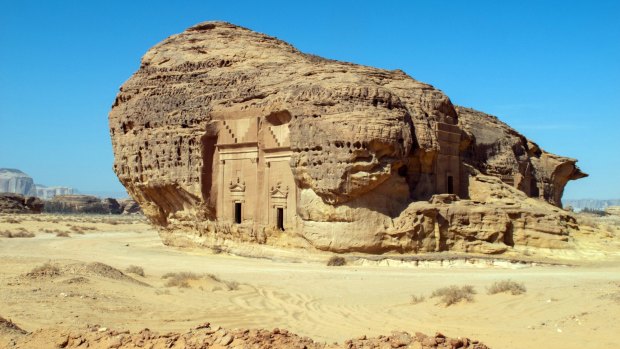 Madain Saleh, archaeological site with Nabatean tombs in Saudi Arabia.
