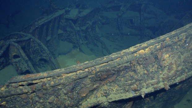 What is believed to be an inverted type 89, 12.7 centimetre gun turret of World War II battleship Musashi.