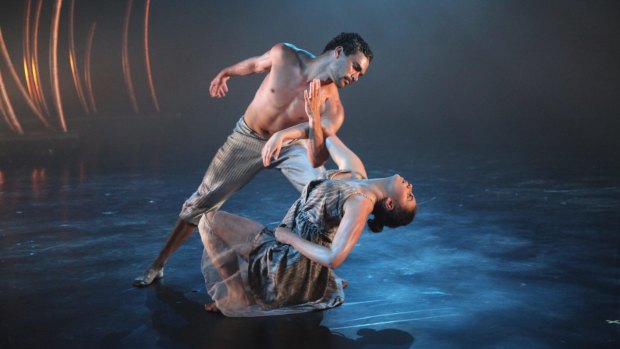 Jonathan Brown and Kassidy Walters perform a scene from the dance work <i>Emeret Lu</i>, part of <i>From Sand to Stage</i>. 