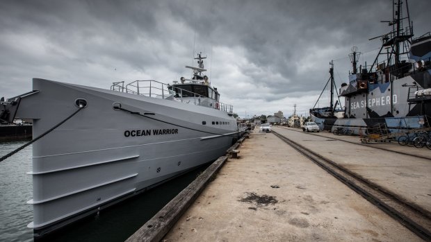 Sea Shepherd's new anti-whaling ship, Ocean Warrior in Williamstown for preparations ahead of Japan's whaling season.