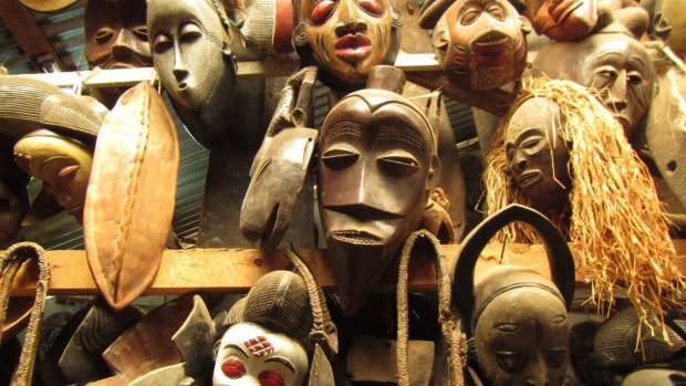 Masks at the Birds Paradise souvenir shop in Karen.