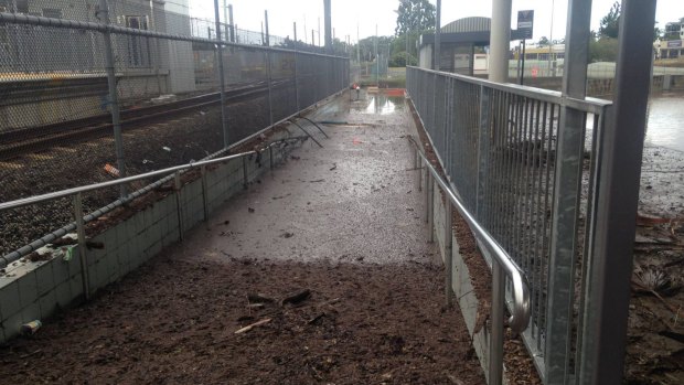 Some of the damage Queensland Rail workers had to contend with following the rain brought to south-east Queensland by ex-cyclone Debbie.