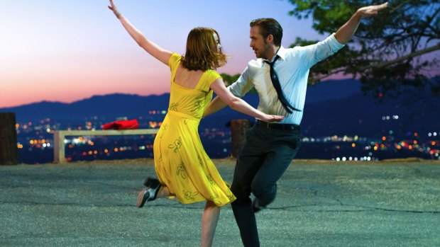 From the Lionsgate film La La Land, Emma Stone and Ryan Gosling dance. 