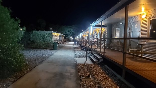 The quarantine camp in Howard Springs, NT, consists of portable prefab huts known as 'dongas'. Evenings brought relief from the baking sun. 