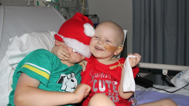 Annabelle Wright, 3, and brother Oliver, 6, during treatment for a rare form of leukemia at Sydney Children's Hospital in 2012.