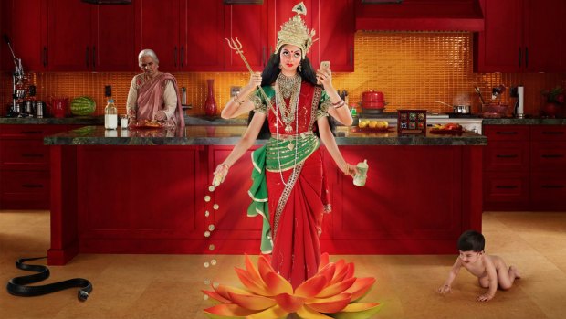 Dina Goldstein, Lakshmi, 2014, part of the series "Gods of Suburbia" on show at Lyons Gallery as part of Head On Photo Festival.