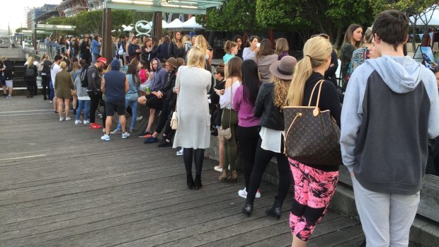 Fans line up to catch the ferry to Wednesday's Justin Bieber's Sydney Harbour performance.