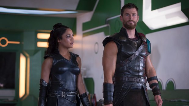 Valkyrie (Tess Thompson) and Thor (Hemsworth) in <i>Thor: Ragnarok</I>. Hemsworth says he enjoyed working on the movie 'where you laugh every single day and have a good time'.