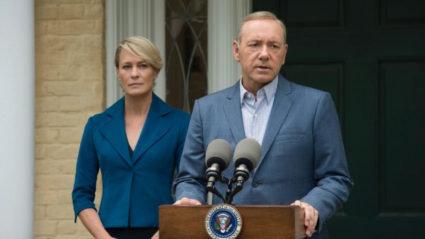 Emmy-nominated Robin Wright, left, and Kevin Spacey in Netflix series <i>House of Cards</i>.