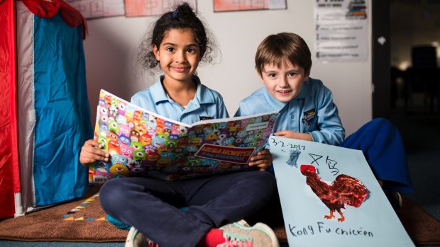 Mawson Primary School is the fasted growing primary school in the ACT. From left, Mary Alem and Ellijah Birrell, both 7.