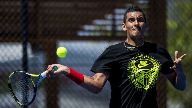 Nick Kyrgios checks out the new courts at the Canberra Tennis Centre. 