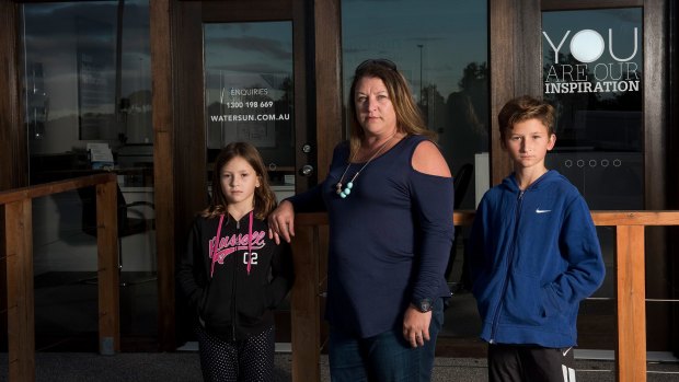 Watersun victim Amber Heath with children Ellie and Sam at their home in Werribee.