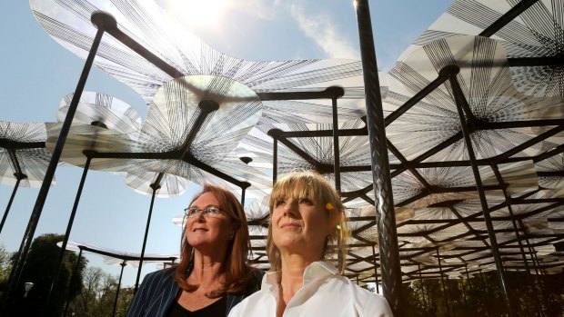 MPavilion founder Naomi Milgrom and architect Amanda Levete, who designed the 2015 structure.