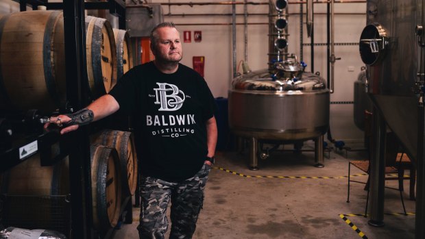 Owner of Baldwin Distilling Anthony Baldwin at his distillery in Mitchell.