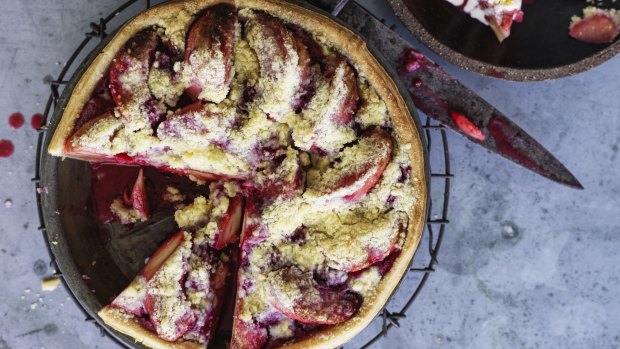 Apple and raspberry crumble pie.