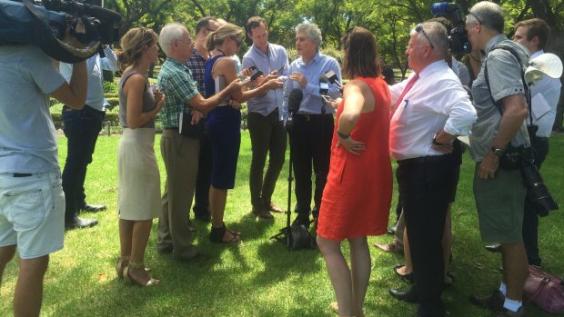 Stephen Smith outlines his strategy to the press at Hyde Park.