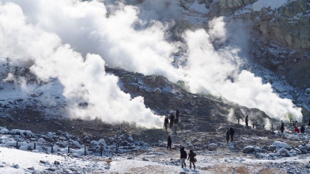 Pillars of steam from Mount Iozan.