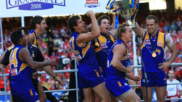 Ben Cousins celebrates with his West Coast 2006 premiership teammates.