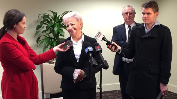 Wrongfully jailed woman Roseanne Beckett speaks to the media after winning $2.3 million in damages on August 24 2015.