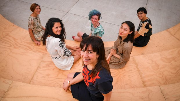 Victorian Premier's award winners: Sarah Krasnostein (front), Demet Divaroren, Bella Li (left to right, second row), Melanie Cheng, Alison Evans and Michele Lee  (left to right, third row).