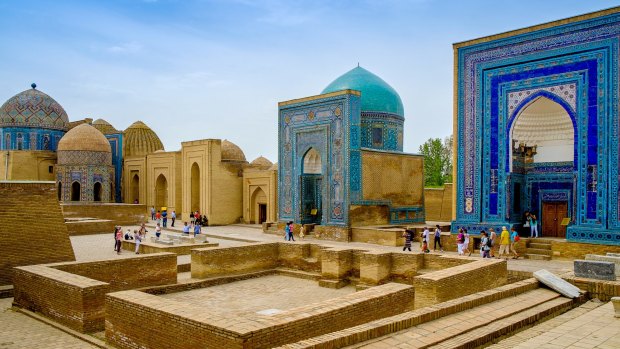 Shah-I-Zinda memorial complex, necropolis in Samarkand, Uzbekistan. 