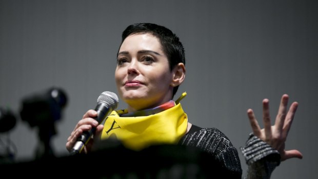 Actress Rose McGowan speaks during a workshop at the Women's Convention in Detroit in October.