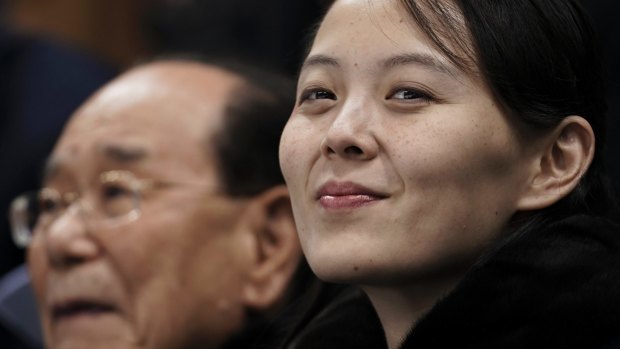 Kim Yo Jong and North Korea's nominal head of state Kim Yong Nam attend the ice hockey at the Winter Olympics.