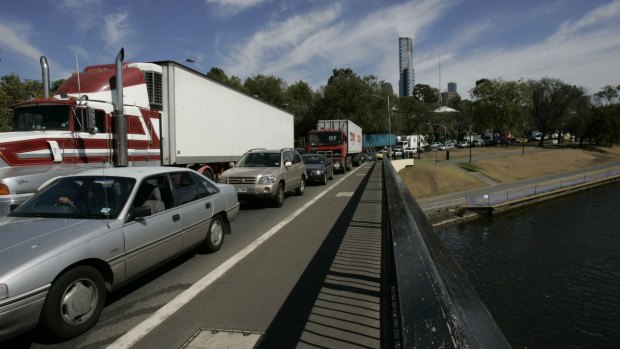 Traffic chaos on the Swan Street Bridge.