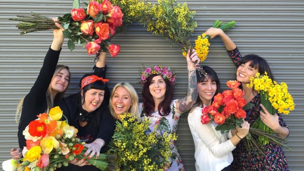 Members of the Little Flowers team Sophie Rothwell, Julie Wall, Carolina Gallo, Emma Marchant, Sarah Redan and Natasha Pitcanen.