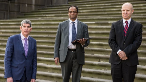 The three past presidents of AMA Victoria who are calling on MPs to oppose assisted dying legislation. From left: Dr Mark Yates, Dr Mukesh Haikerwal, and Dr Stephen Parnis.