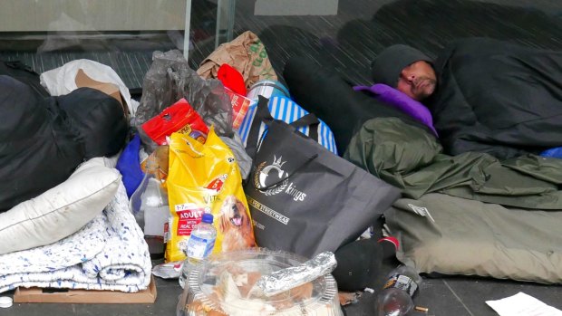 Rough sleepers along Elizabeth Street in Melbourne. 