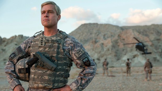 Brad Pitt is little more than a caricature as General Glen McMahon in <i>War Machine</i>.