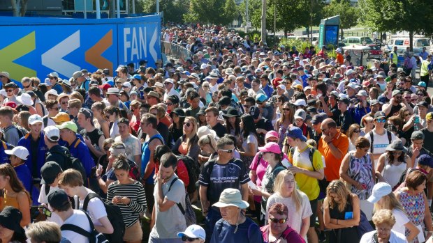 The crowd entering the Australian Open on Monday morning.