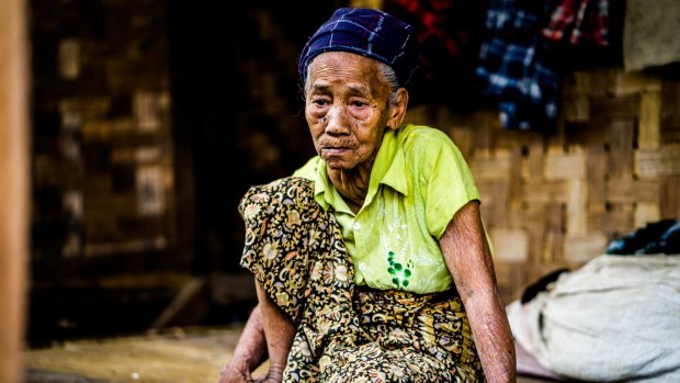 In Hkum Lu, 90, is the eldest resident in Shwezet IDP camp. Nearly 500 people were forced to relocate here in 2011 because of escalated fighting between the Kachin Independence Army, KIA, and the Myanmar government, which has been in various states of conflict since 1994. 