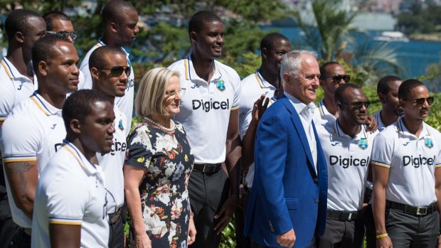Members of the Australian and West Indian Cricket Teams meet with Prime Minister Malcolm Turnbull and his wife Lucy at Kirribilli House on January 1. 