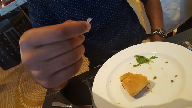 A piece of plastic Monika Gupta says her son found in his sandwich.