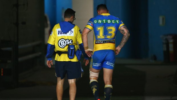 Significant turn of events: Anthony Watmough of the  Parramatta Eels walks up the tunnel after an injury playing against the Canterbury Bulldogs.