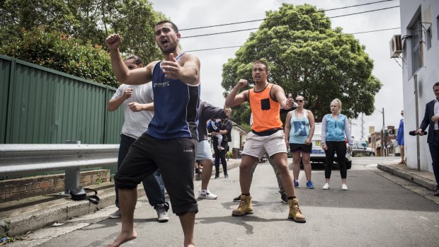 Steven Ripley leads the haka at the site where his brother, Roddy Carino, was fatally injured.