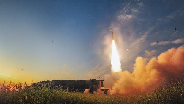 South Korea fires a missile during an exercise on Monday.