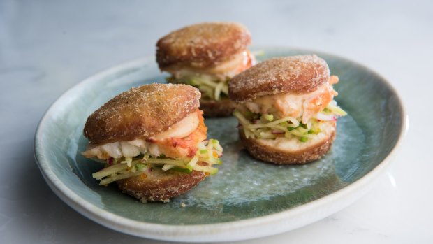 Sweet and savoury: Lobster donuts with WA rock lobster, tom yum mayonnaise and sweet corn and lemongrass salt. 