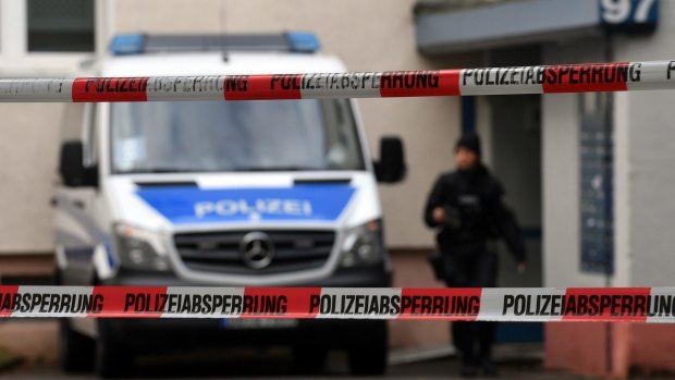 A cordoned-off residential property  in Chemnitz, eastern Germany, on Sunday.