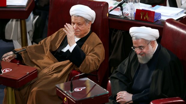 Iranian President Hassan Rouhani, right, and former president Akbar Hashemi Rafsanjani, left, who are members of the Assembly of Experts, on Tuesday.