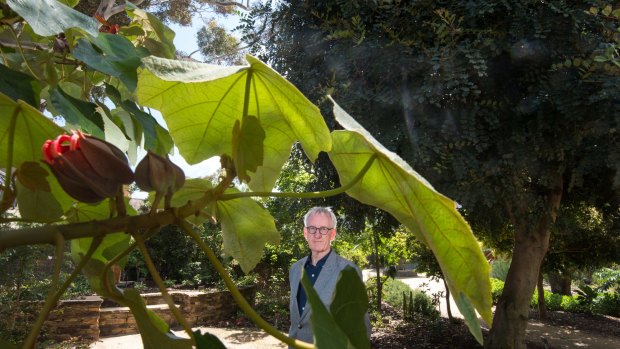 Australian Garden History Society member Trevor Pitkin in the system garden at Melbourne University.